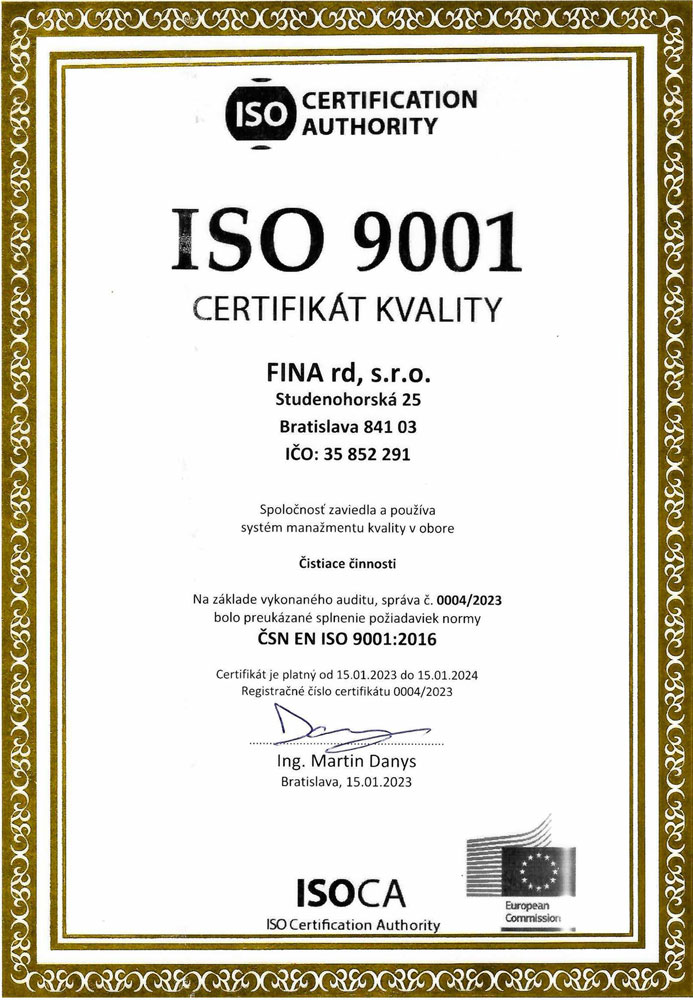 ISO Certifikát FINA s.r.o.